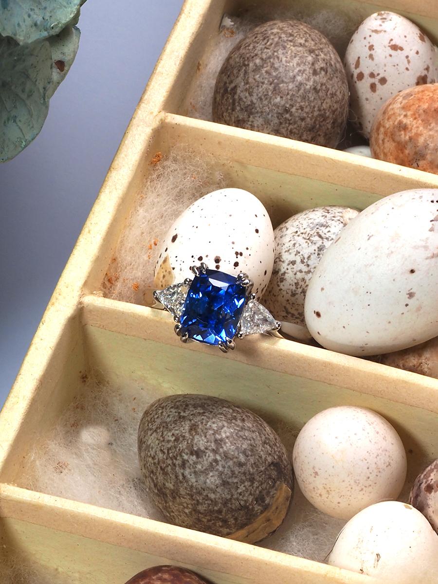 Aesthetic Movement Sapphire Ring Diamond Wedding Band White Gold Blue Gemstone Engagement For Sale