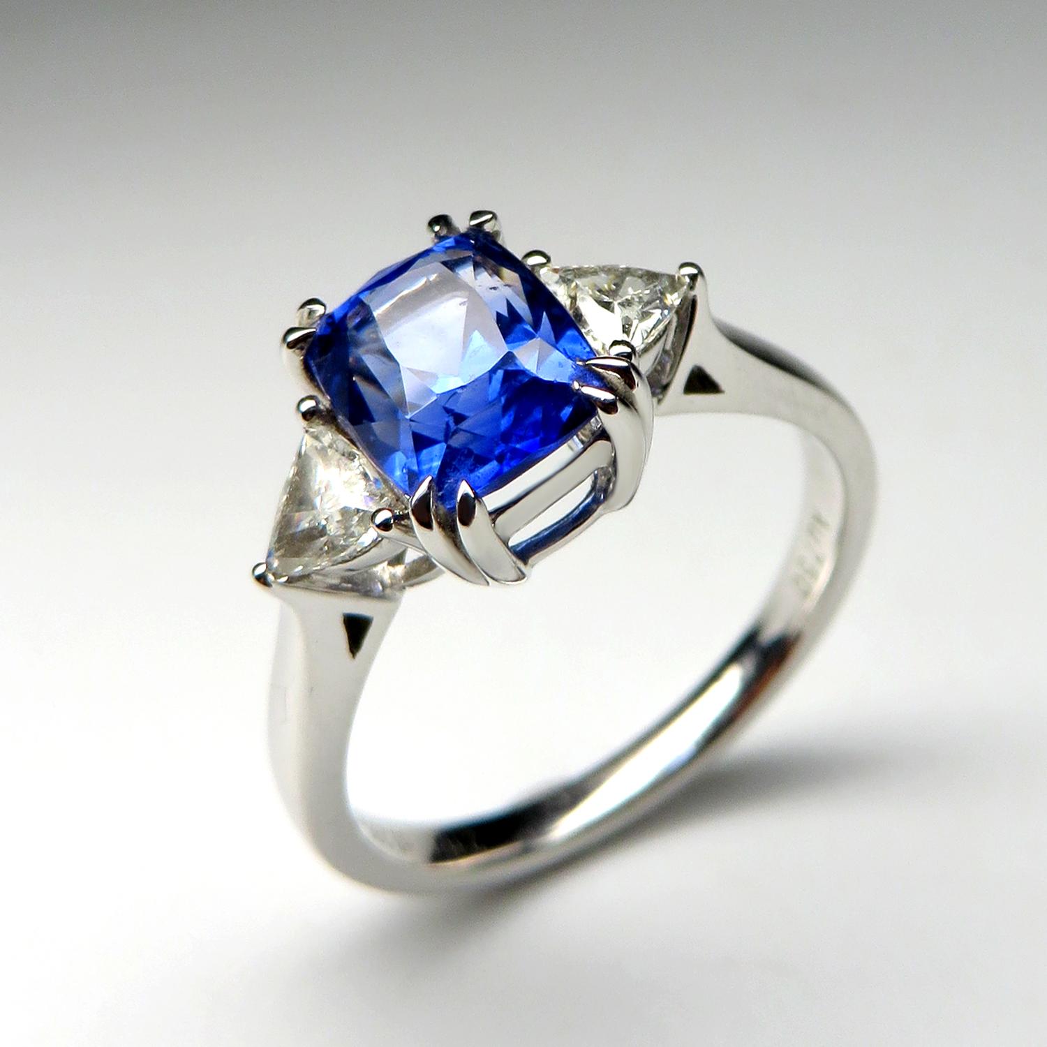 Aesthetic Movement Sapphire Ring Diamond Wedding Band White Gold Blue Gemstone