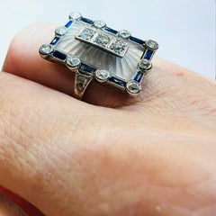 Sapphire Ring, Diamonds, Rock Crystal in 18 Carat White Gold Art Déco