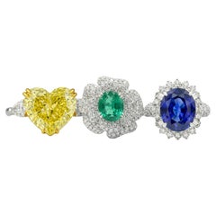 Sapphire Ring, emerald ring and 5 carats fancy yellow ring