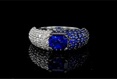 14kt White Gold Sapphire and Diamond Ring, 1.54ct Radiant Cut, New