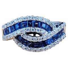 Sapphire Ring in 14K White Gold with Diamonds Size 6