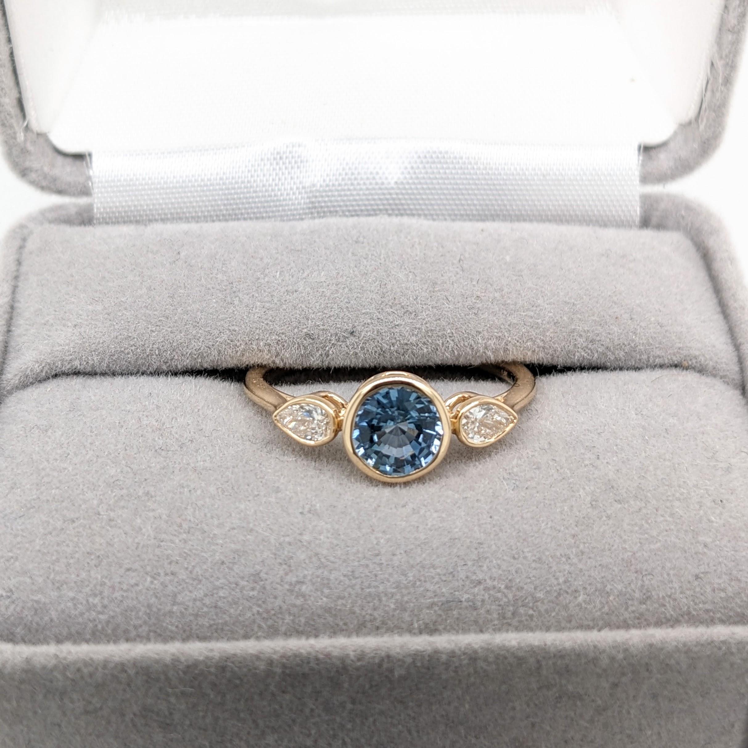 Sapphire Ring in 14K Yellow Gold w Natural Diamond Accents Three Stone Round 6mm 3