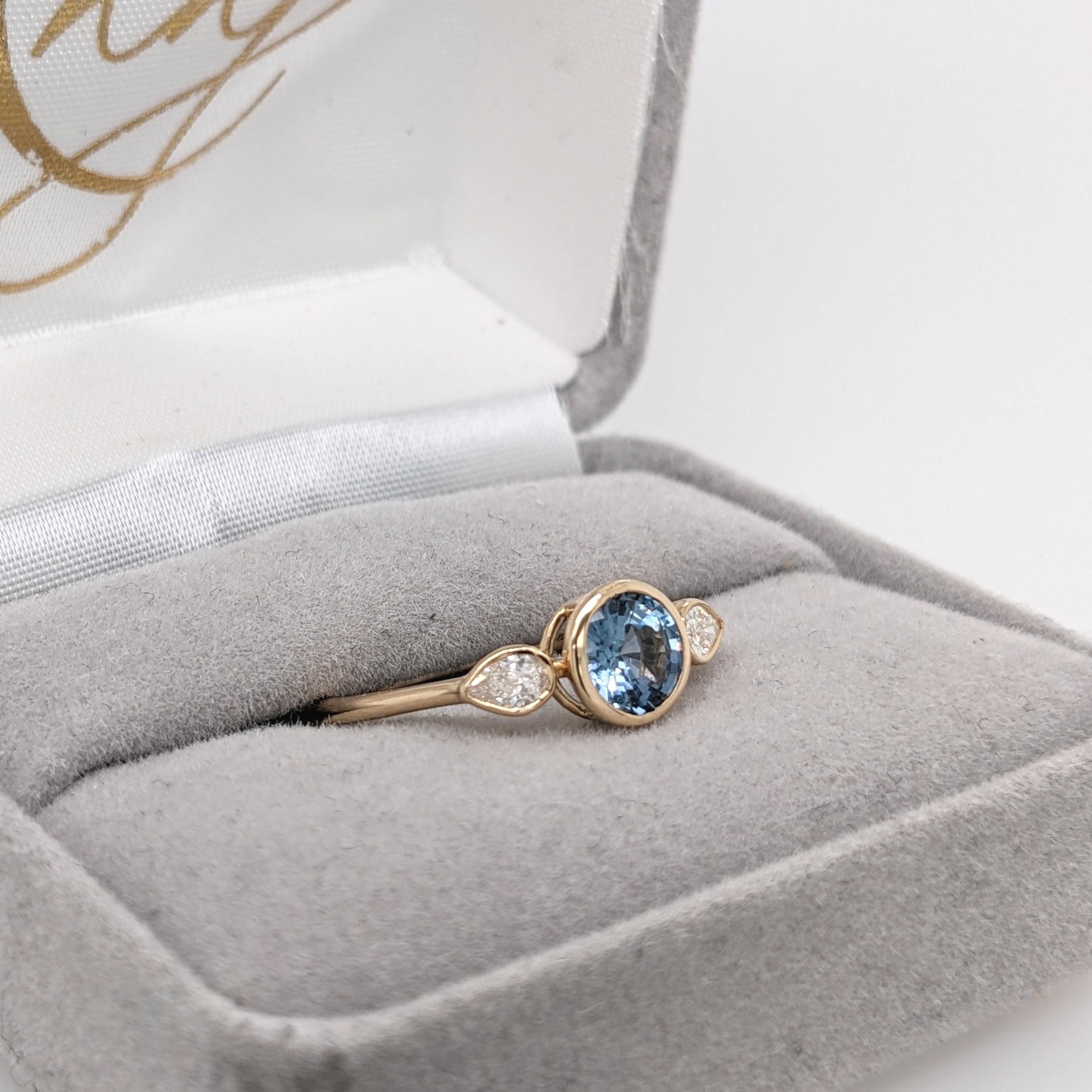 Sapphire Ring in 14K Yellow Gold w Natural Diamond Accents Three Stone Round 6mm 4