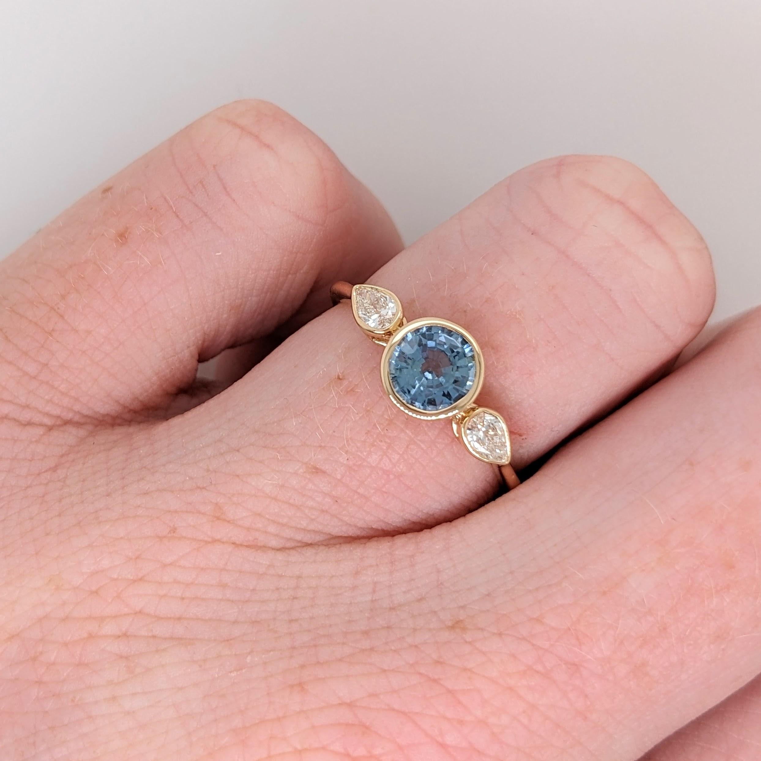 Sapphire Ring in 14K Yellow Gold w Natural Diamond Accents Three Stone Round 6mm 1