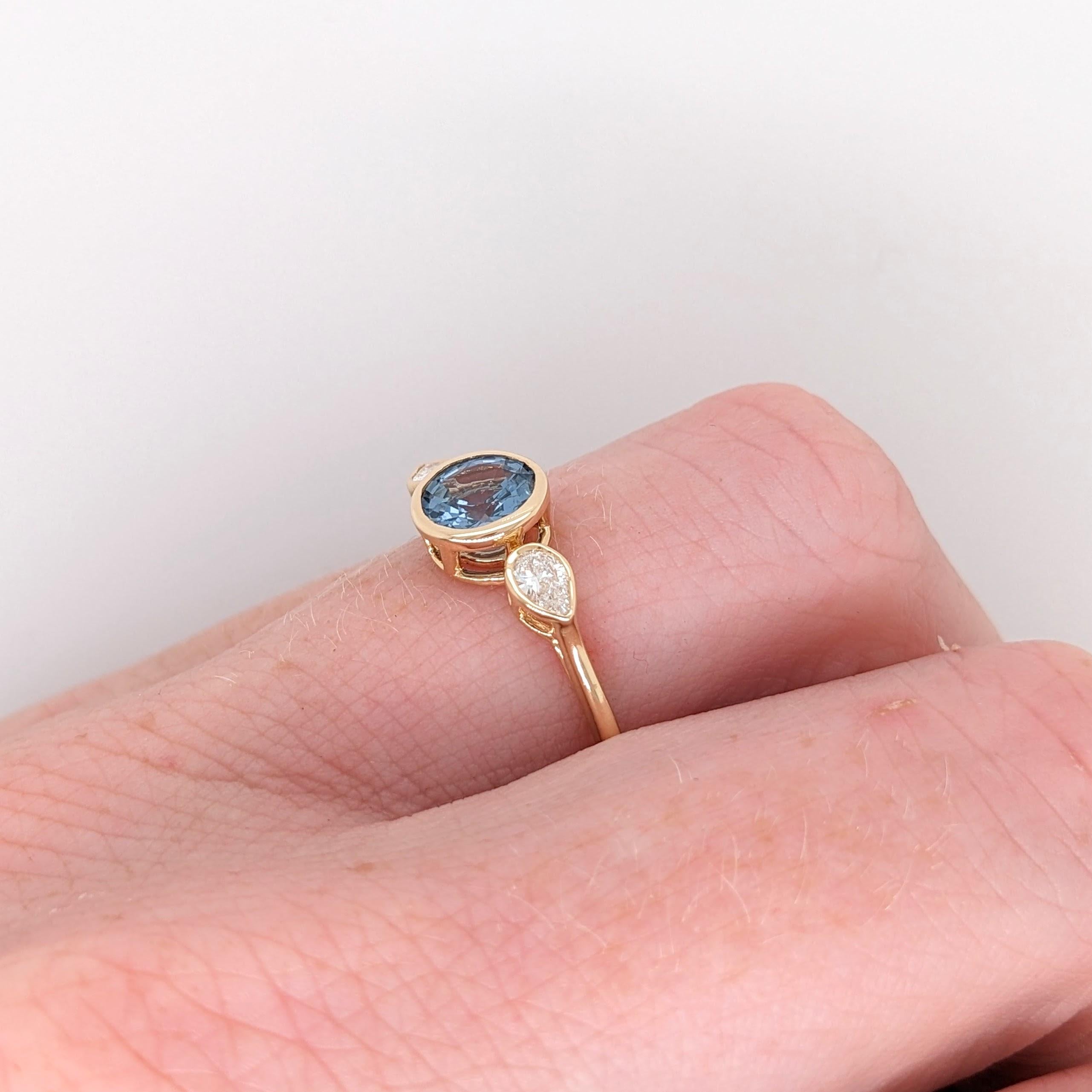 Sapphire Ring in 14K Yellow Gold w Natural Diamond Accents Three Stone Round 6mm 2