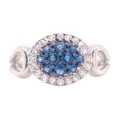 Anello con zaffiro, argento 925 con zaffiri bianchi e blu