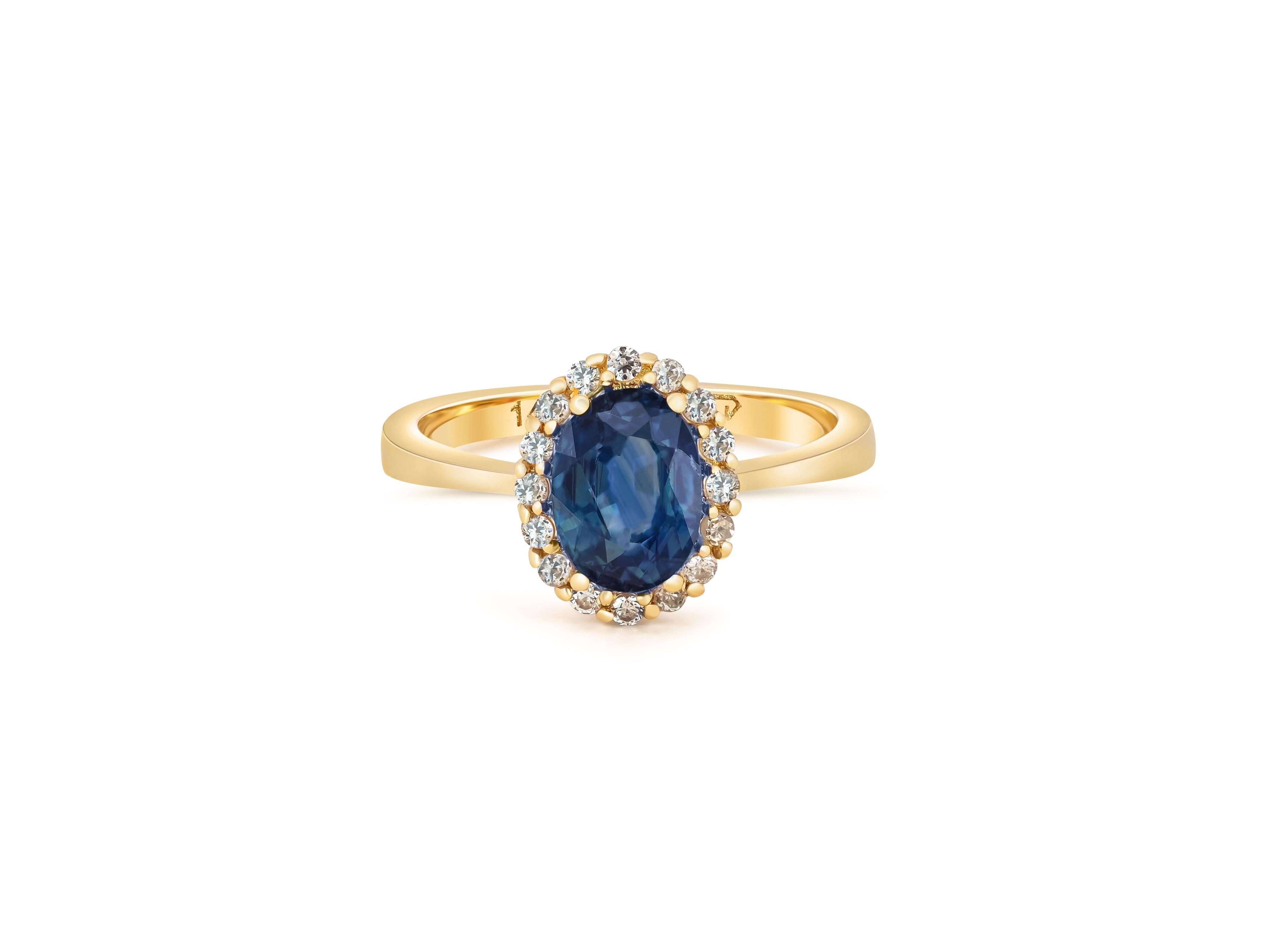 Sapphire ring with diamond halo. Oval sapphire, diamonds 14k gold. Sapphire engagement ring. September birthstone ring. Classic sapphire ring. Genuine sapphire ring By Daizy Jewellery.

Metal stamp: 14k Gold
Weight: 2-2.3 gr (depends from