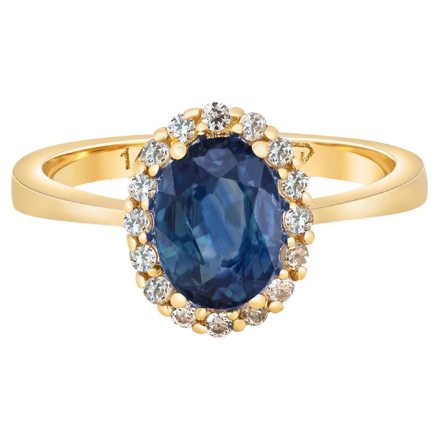 Sapphire ring with diamond halo.  For Sale