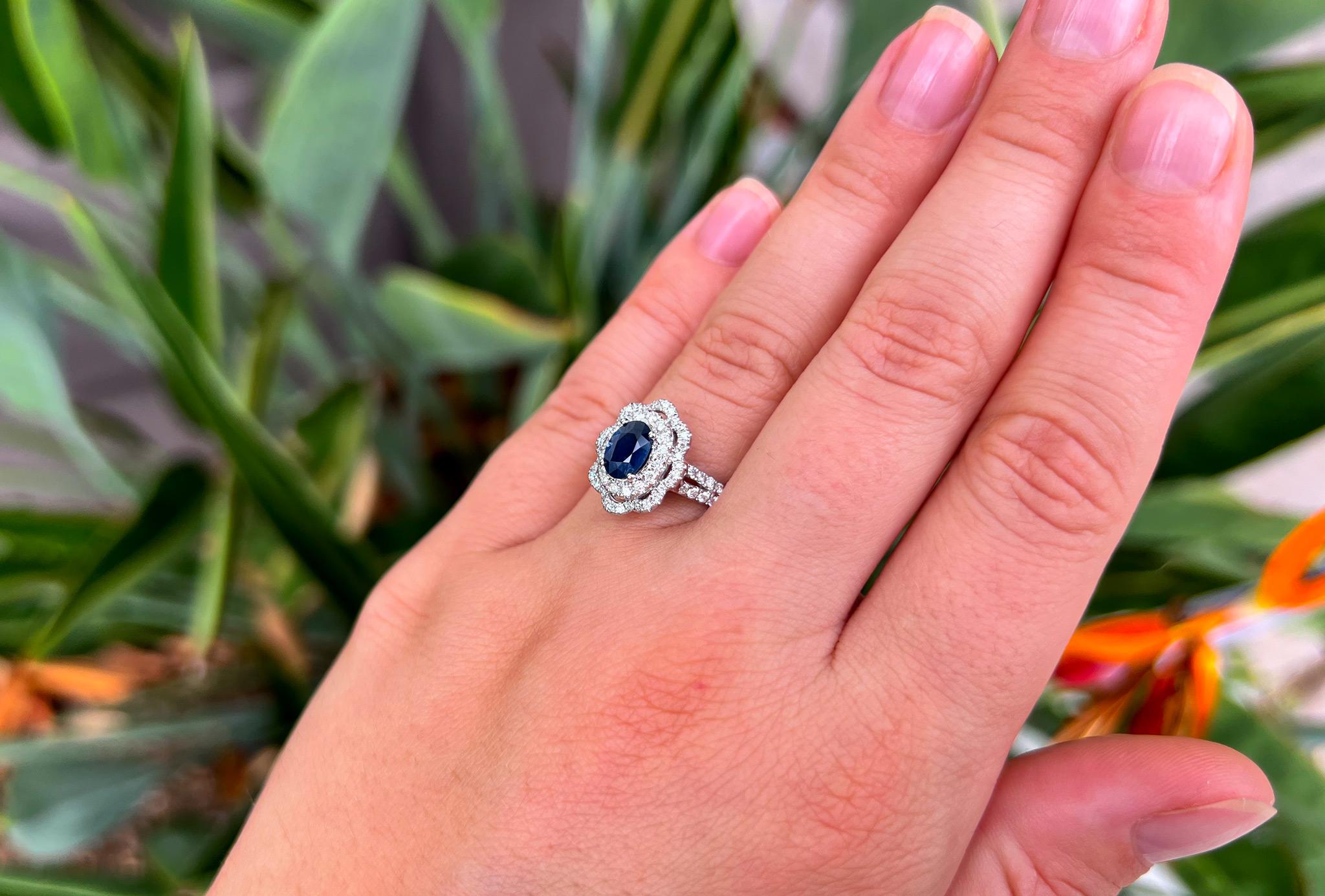 Oval Cut Sapphire Ring with Diamonds 14k Gold For Sale