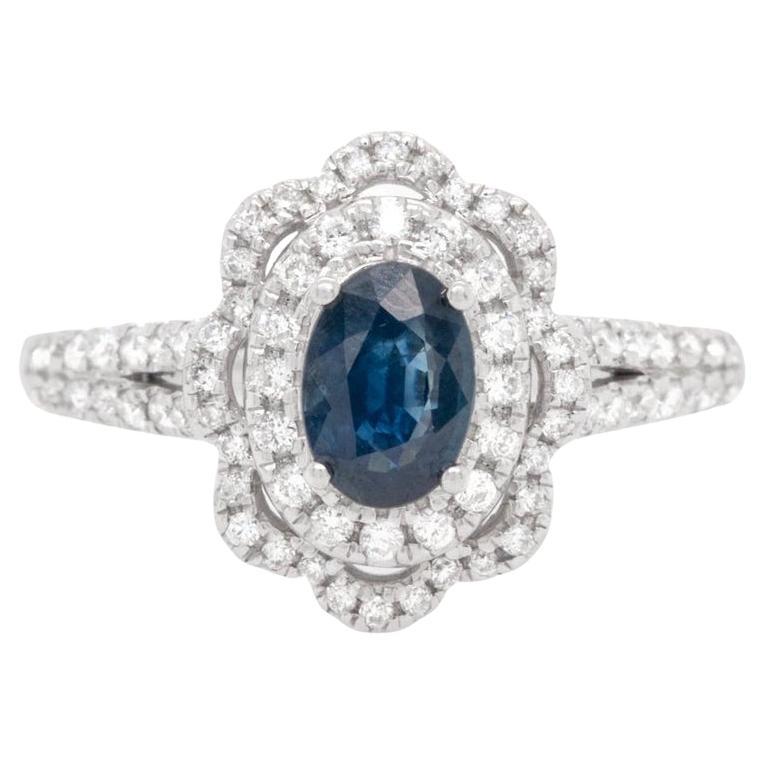 Sapphire Ring with Diamonds 14K Gold For Sale