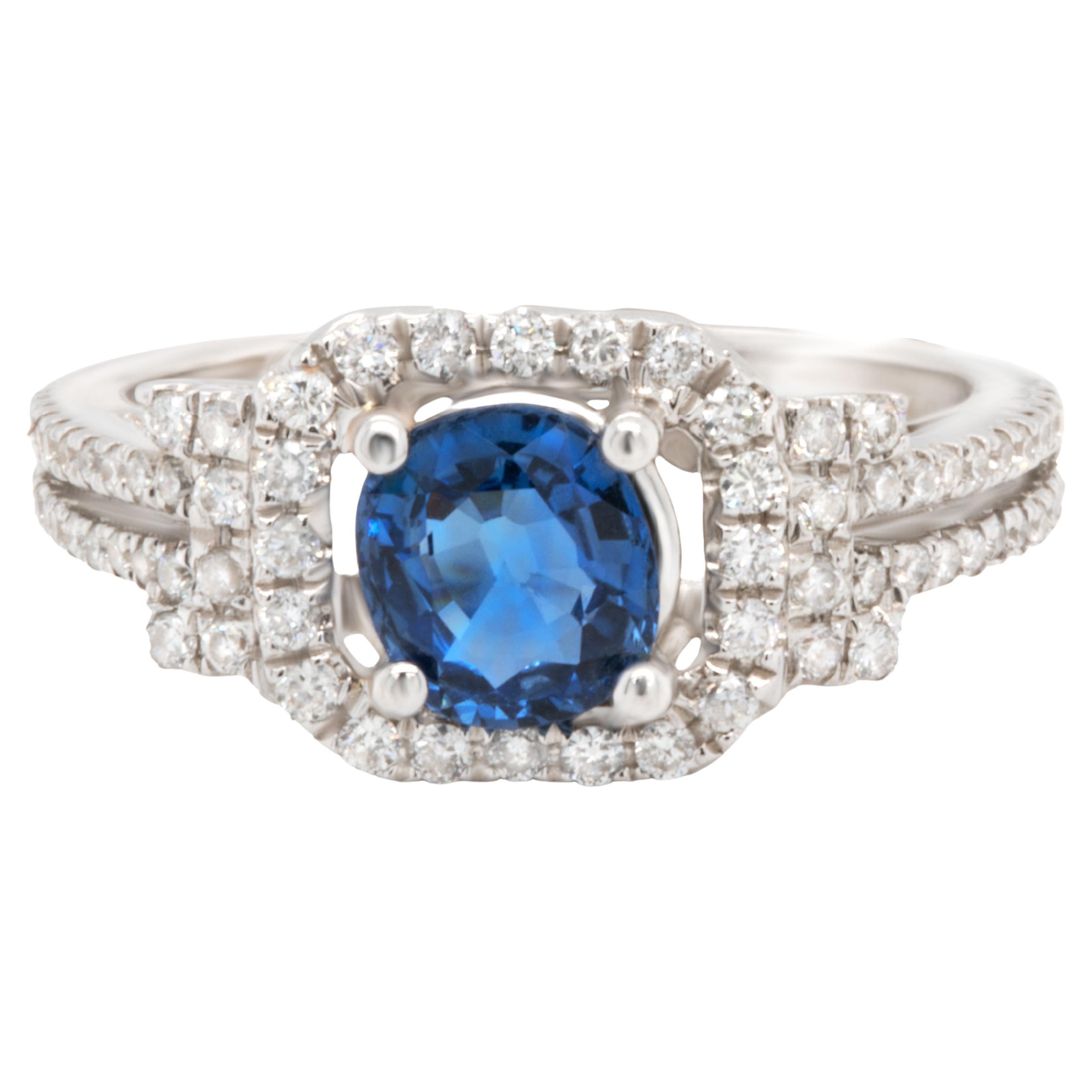 Sapphire Ring With Diamonds 1.56 Carats 18K White Gold For Sale