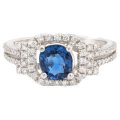 Vintage Sapphire Ring With Diamonds 1.56 Carats 18K White Gold