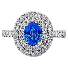 Sapphire Ring With Diamonds 1.60 Carats 14K White Gold