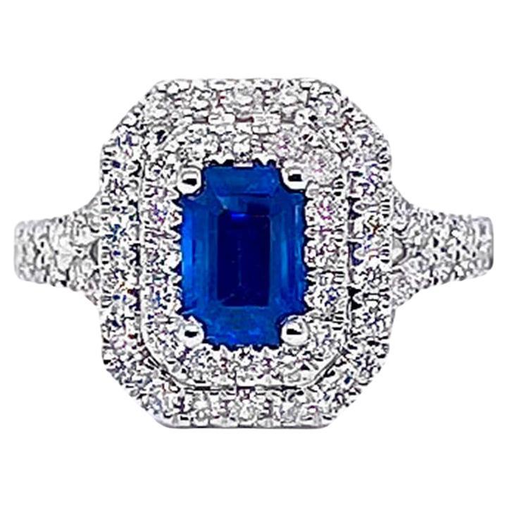 Sapphire Ring With Diamonds 1.88 Carats 14K White Gold For Sale