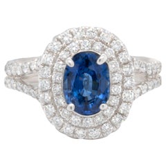 Vintage Sapphire Ring With Diamonds 2.03 Carats 18K White Gold