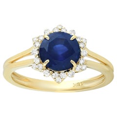 Sapphire Ring With Diamonds 2.25 Carats 18K Yellow Gold