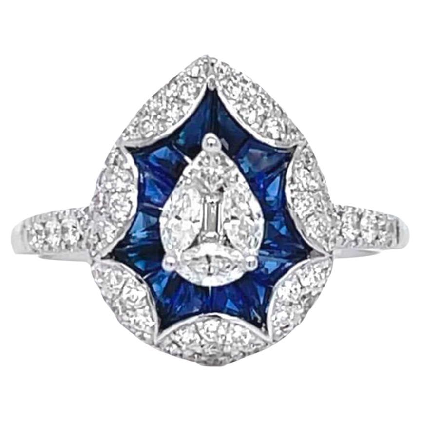 Sapphire Ring With Diamonds 2.26 Carats 18K White Gold