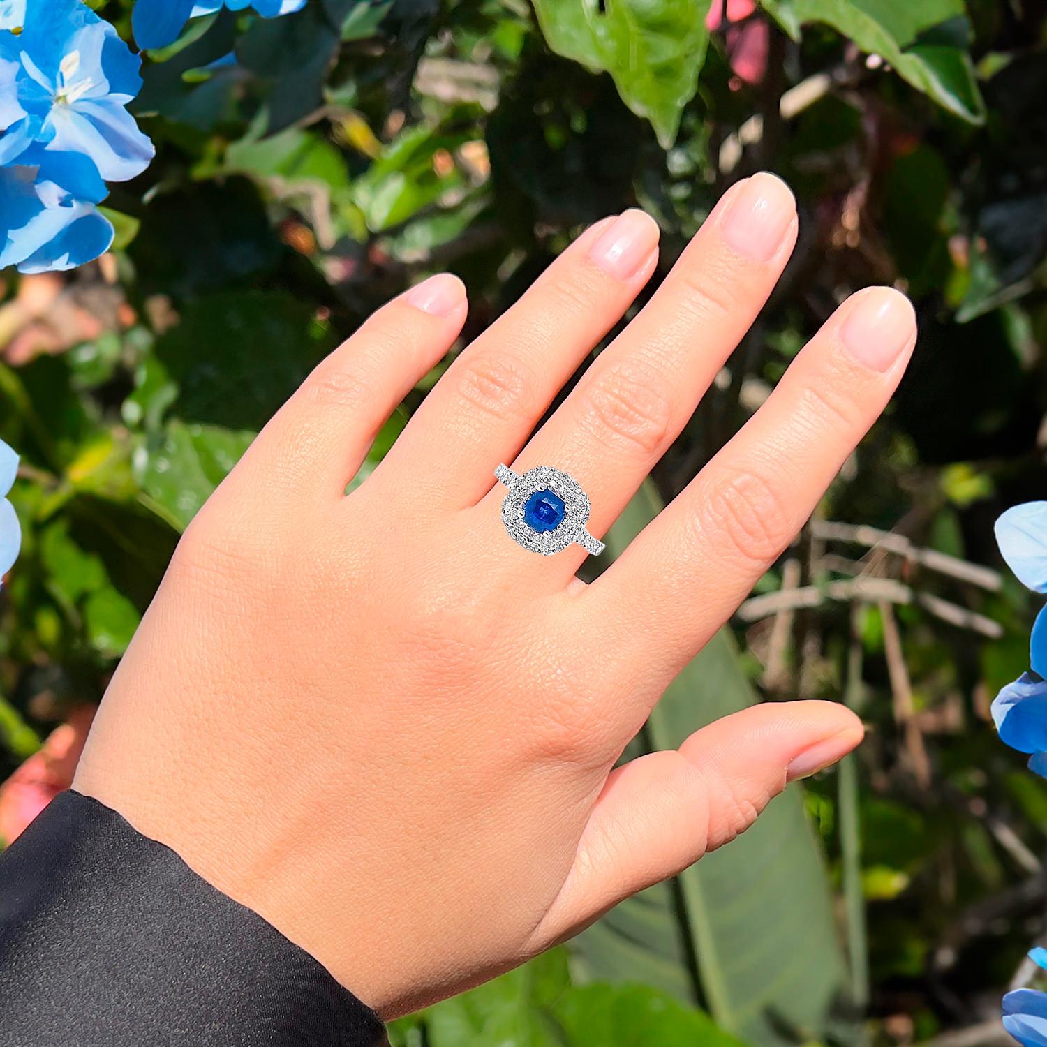 Contemporary Sapphire Ring With Diamonds 2.35 Carats 14K White Gold For Sale