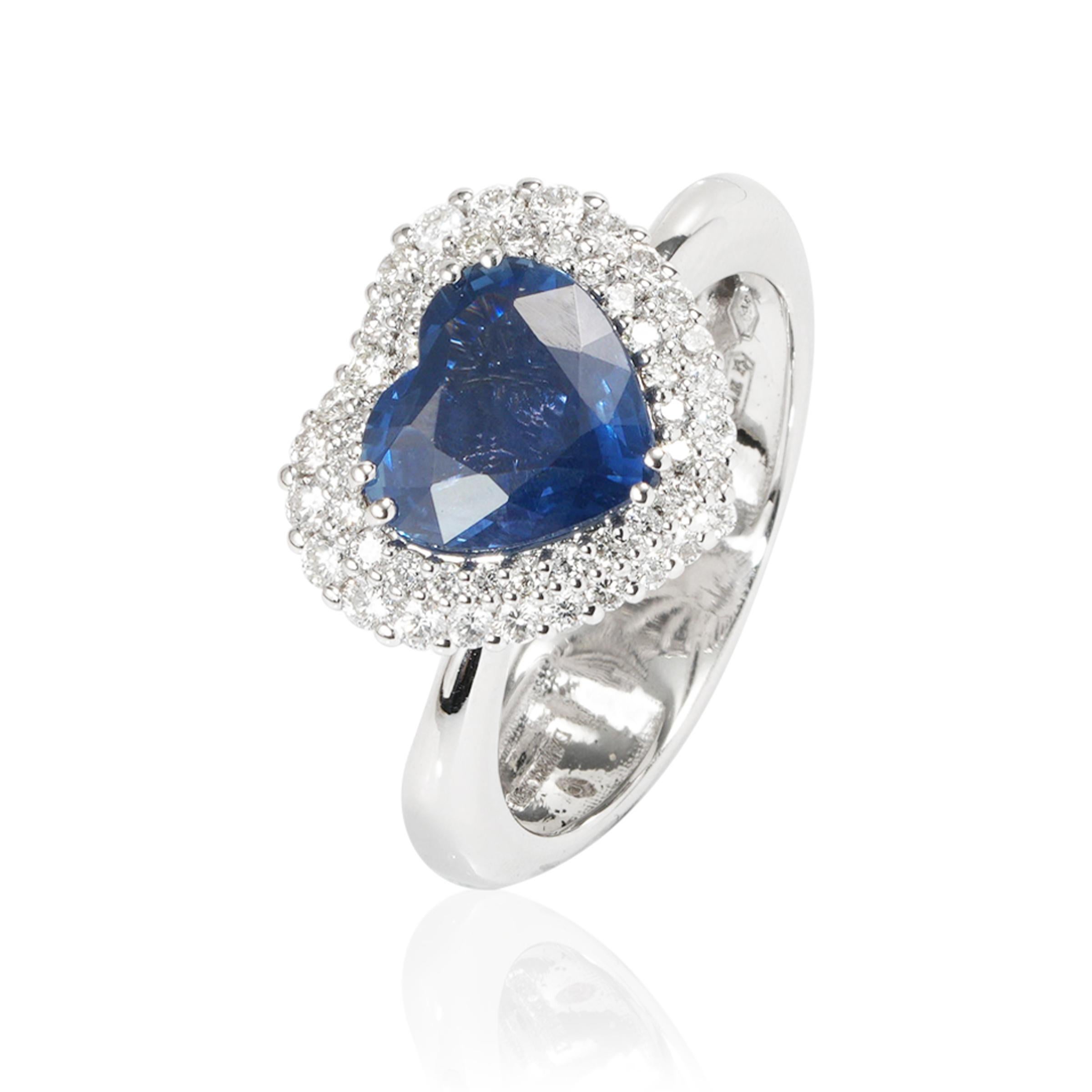 Heart Cut Sapphire Ring with Diamonds For Sale