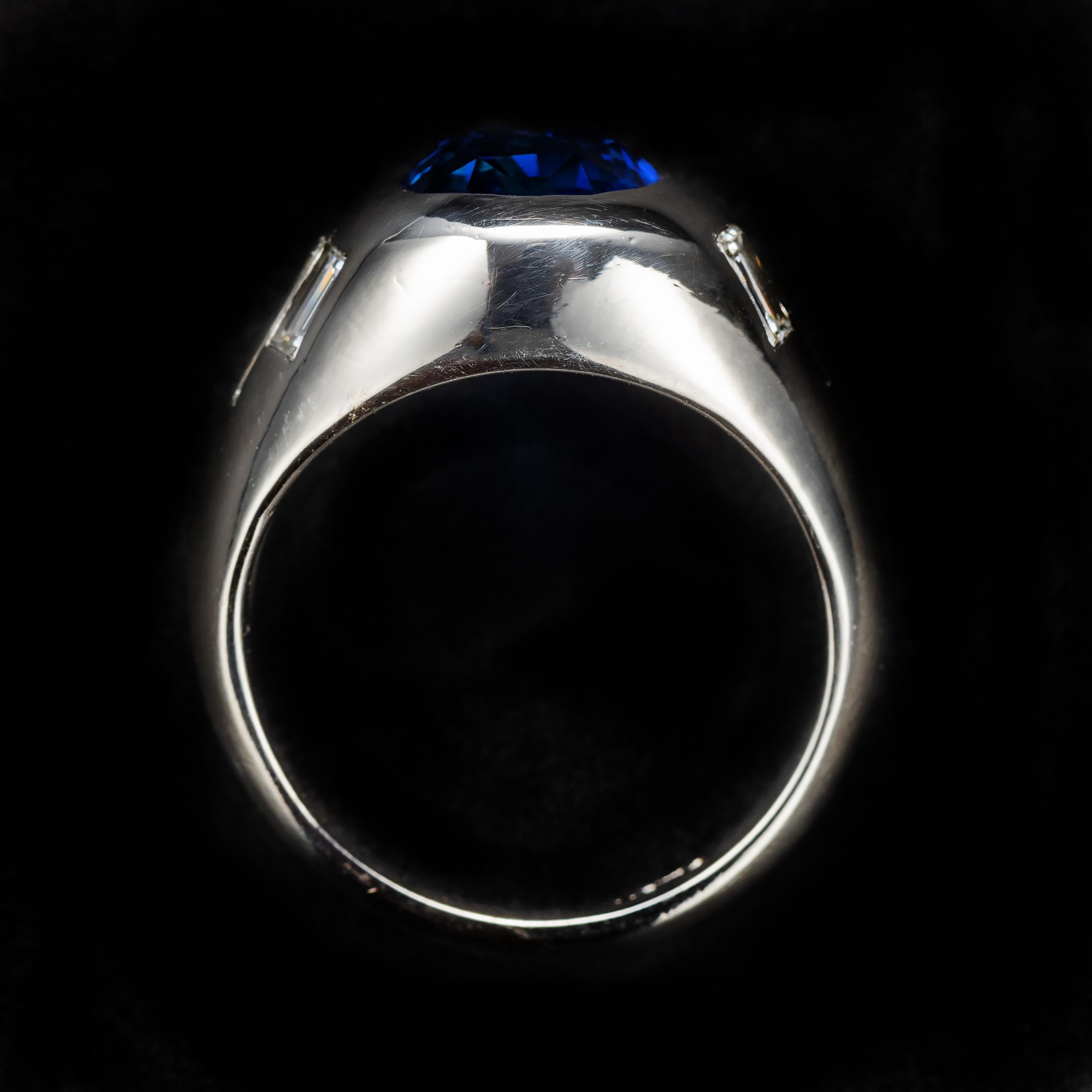 Modern Sapphire Ring with Diamonds in Platinum, Circa 1950s Certified Heat-Only