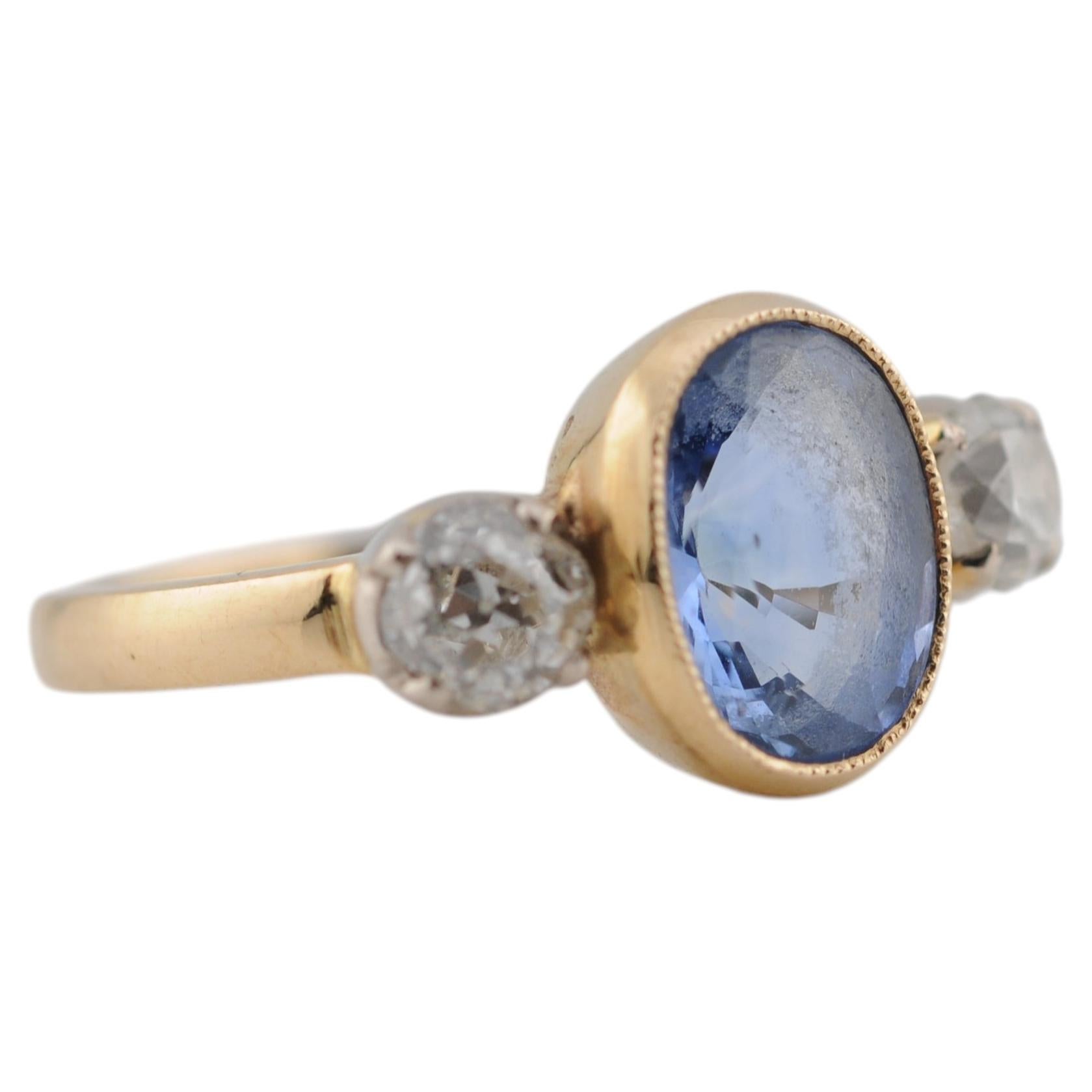 Sapphire Ring with Unheated Ceylon Sapphire and Old-Cut Diamonds