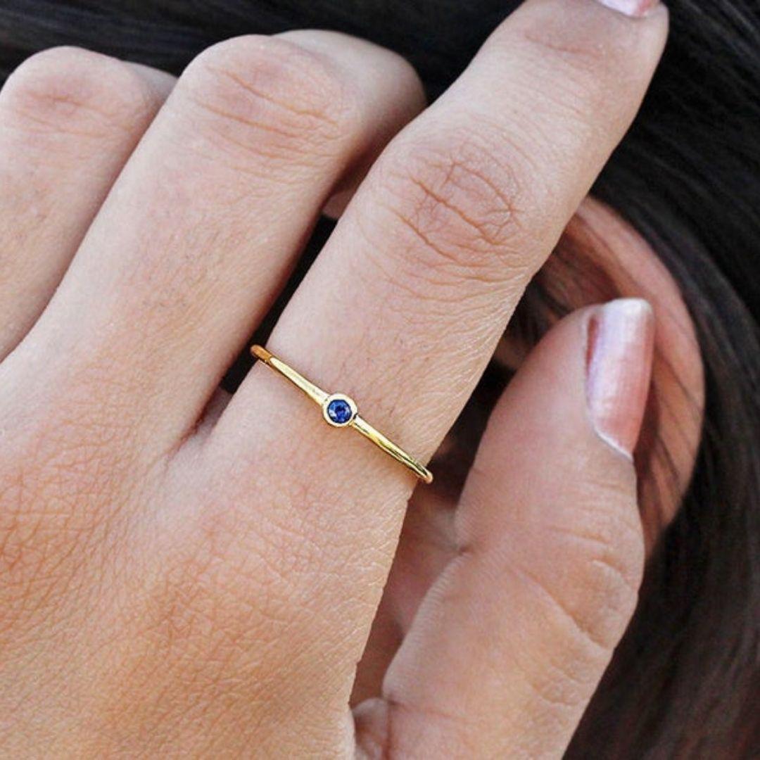 Women's Sapphire Ring, Stackable Ring, Gold Sapphire 18K Ring, Rose Gold, Yellow Gold For Sale
