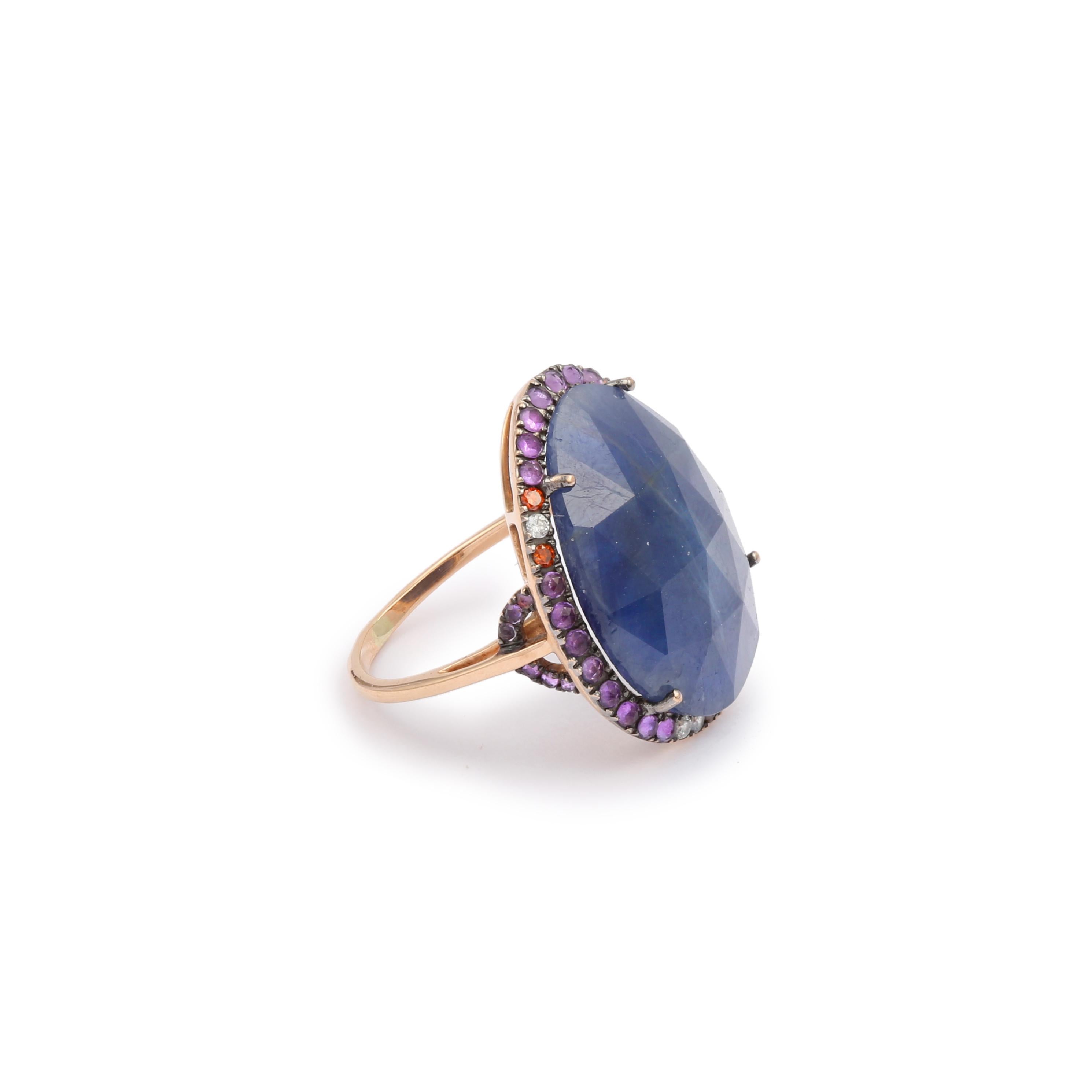 Modern Sapphire Amethyst Diamonds 18 Carat Rose Gold Ring