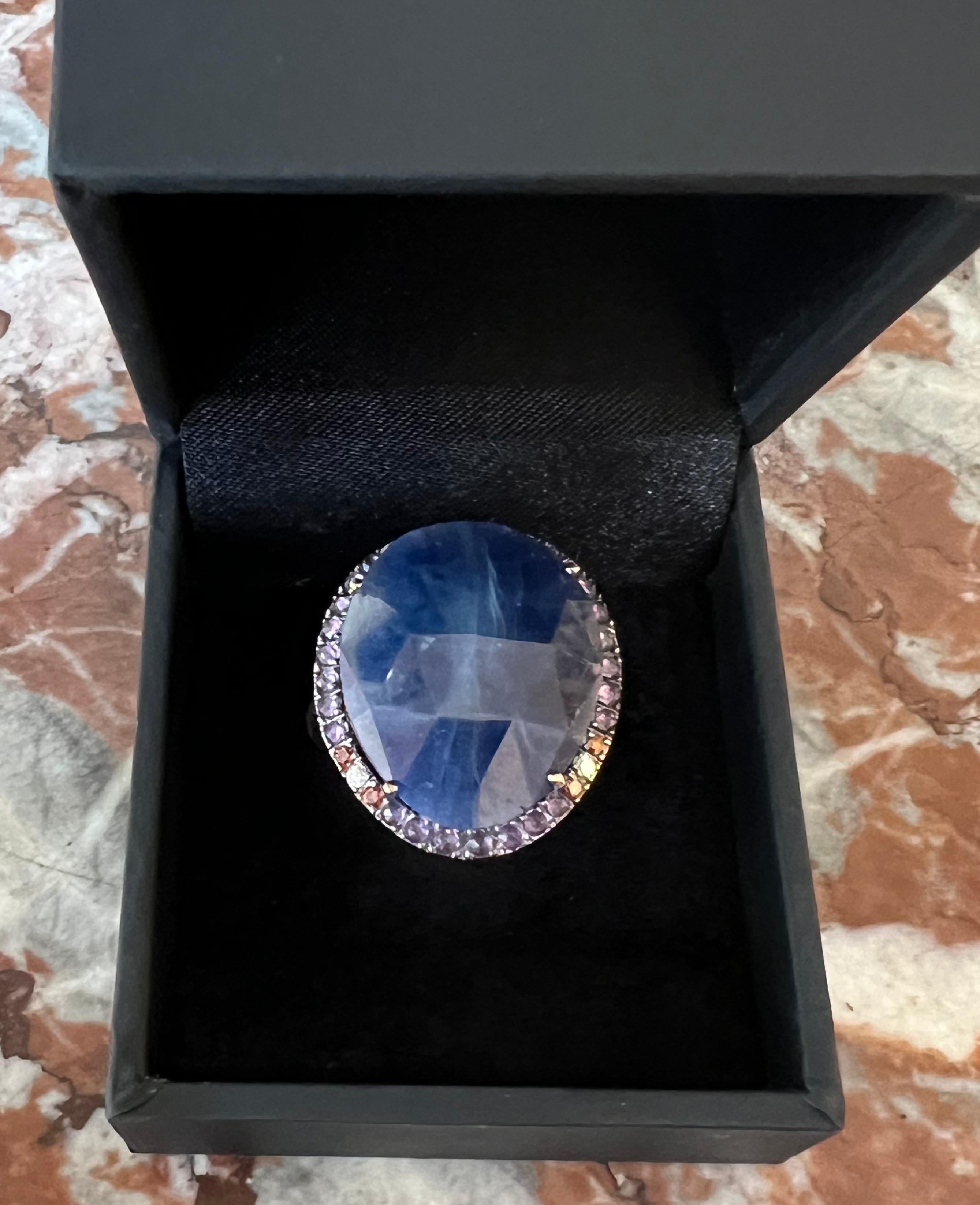 Women's Sapphire Amethyst Diamonds 18 Carat Rose Gold Ring