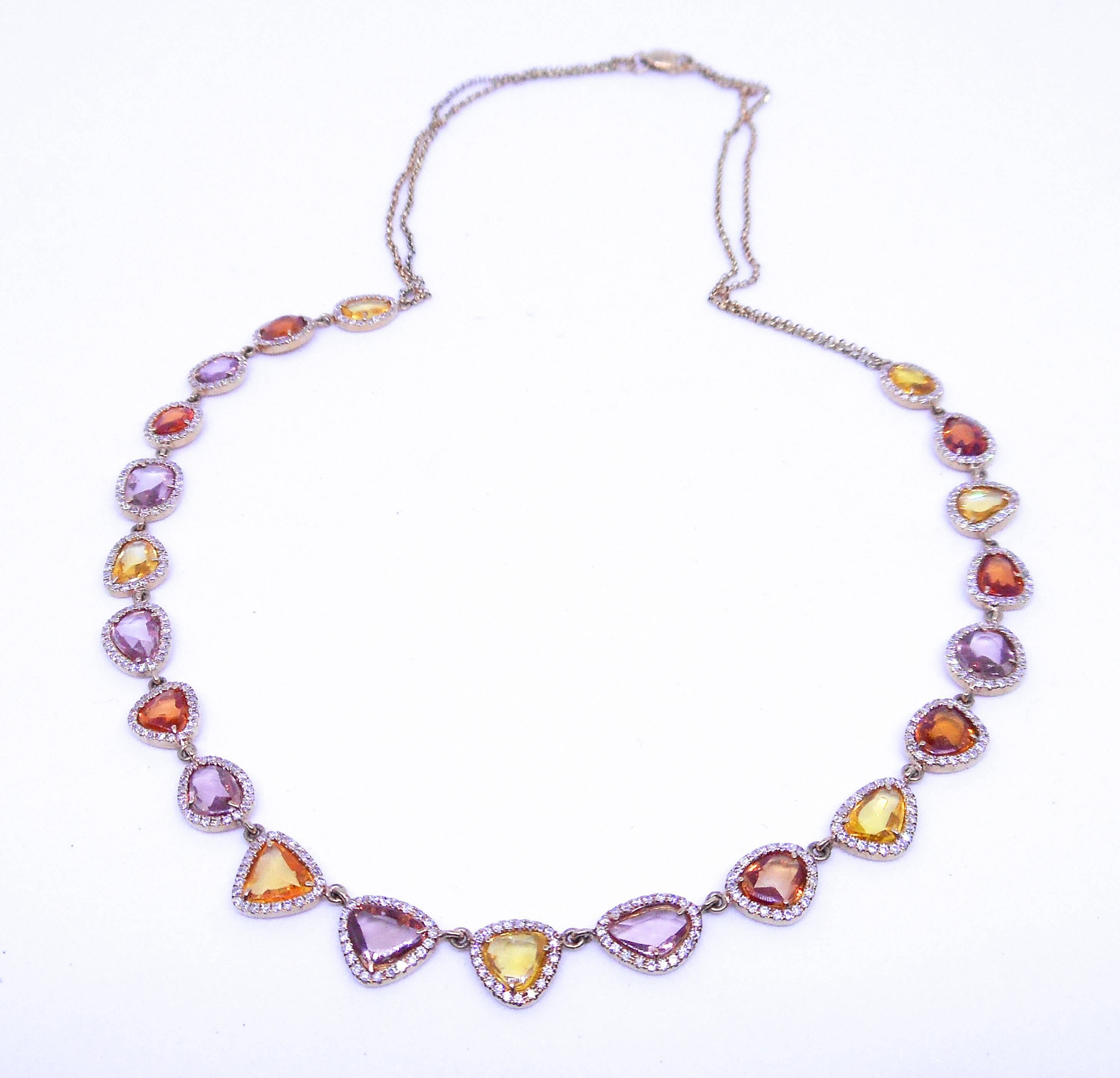 Modern Sapphire Rose 18 Carat Gold Diamond Necklace