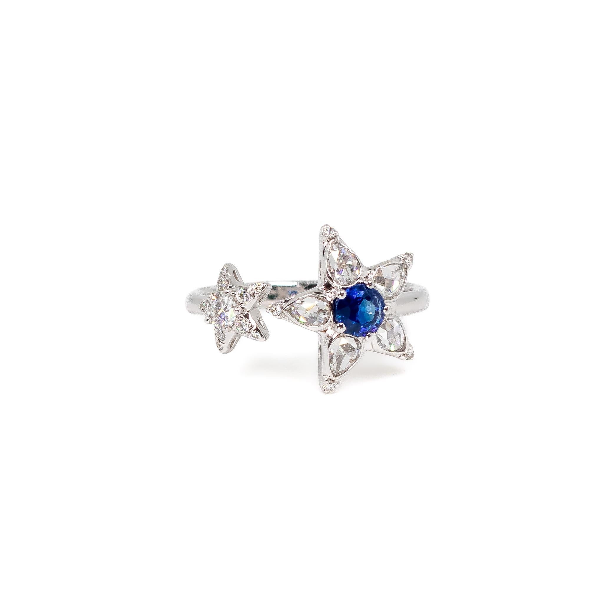 For Sale:  Sapphire & Rose Cut Diamond Open Star Ring 3