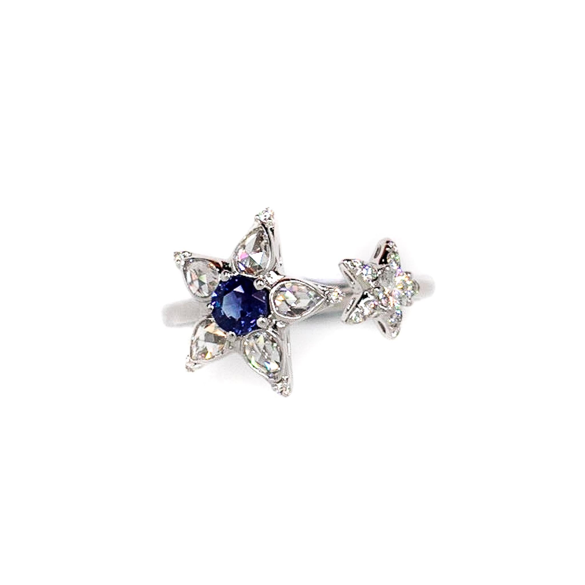 For Sale:  Sapphire & Rose Cut Diamond Open Star Ring 4
