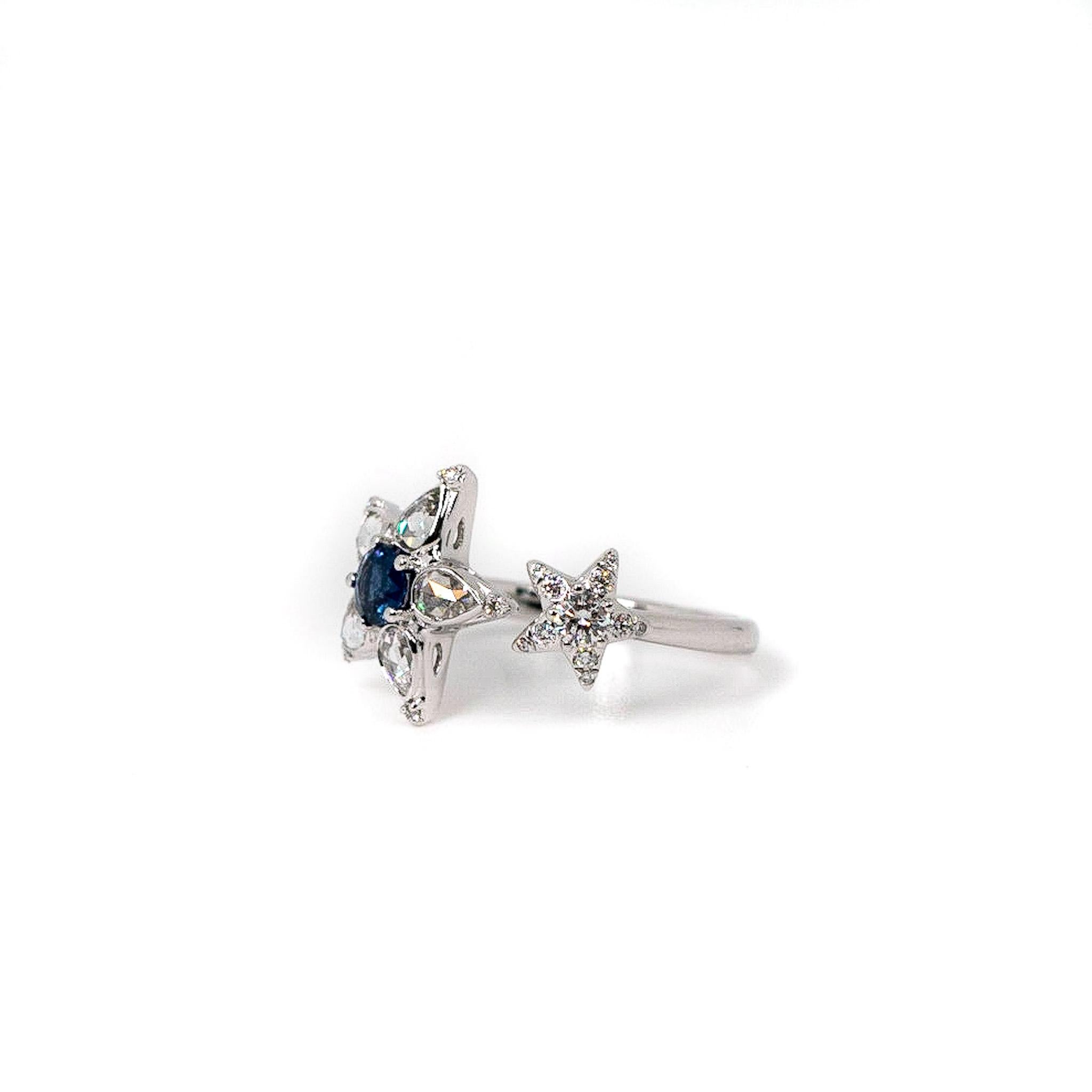 For Sale:  Sapphire & Rose Cut Diamond Open Star Ring 5