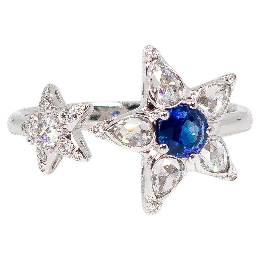 For Sale:  Sapphire & Rose Cut Diamond Open Star Ring