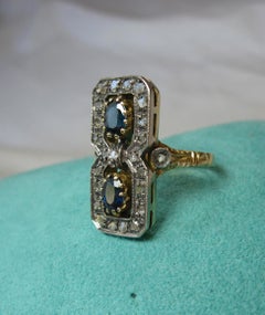 Sapphire Rose Cut Diamond Ring 18 Karat Gold circa 1900 Florentine Victorian