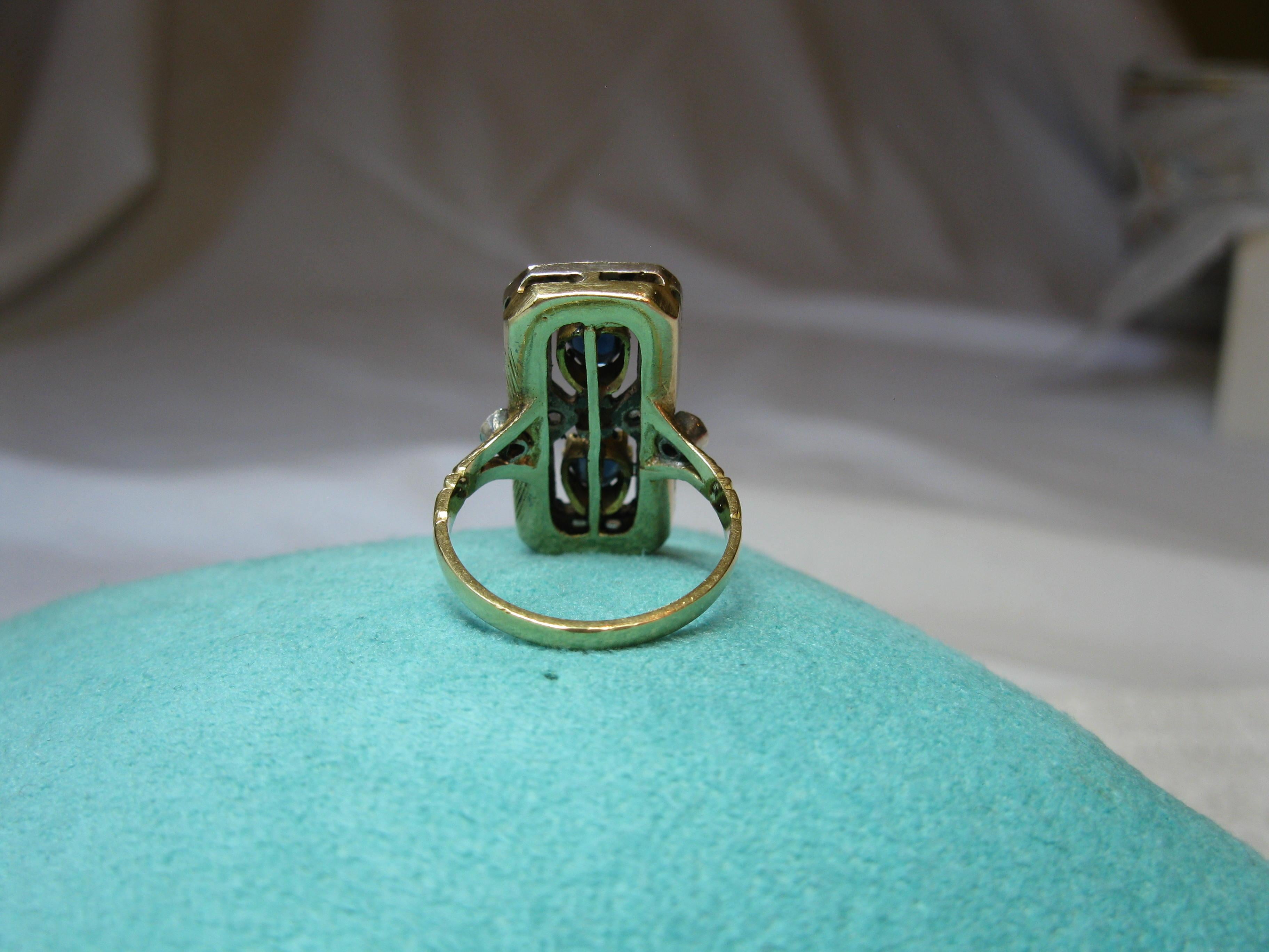 Sapphire Rose Cut Diamond Ring 18 Karat Gold circa 1900 Florentine Victorian 3