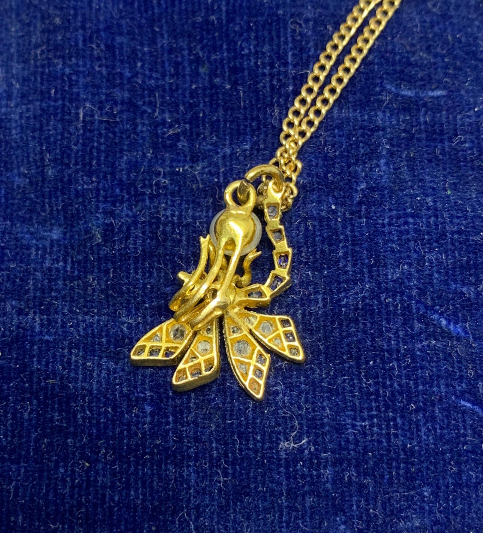 Sapphire Rose Diamond Ruby Dragonfly Insect Necklace Art Nouveau 14 Karat Gold For Sale 8