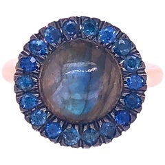 Berca Sapphire Round Labradorite Cabochon Rose Gold Cocktail Ring