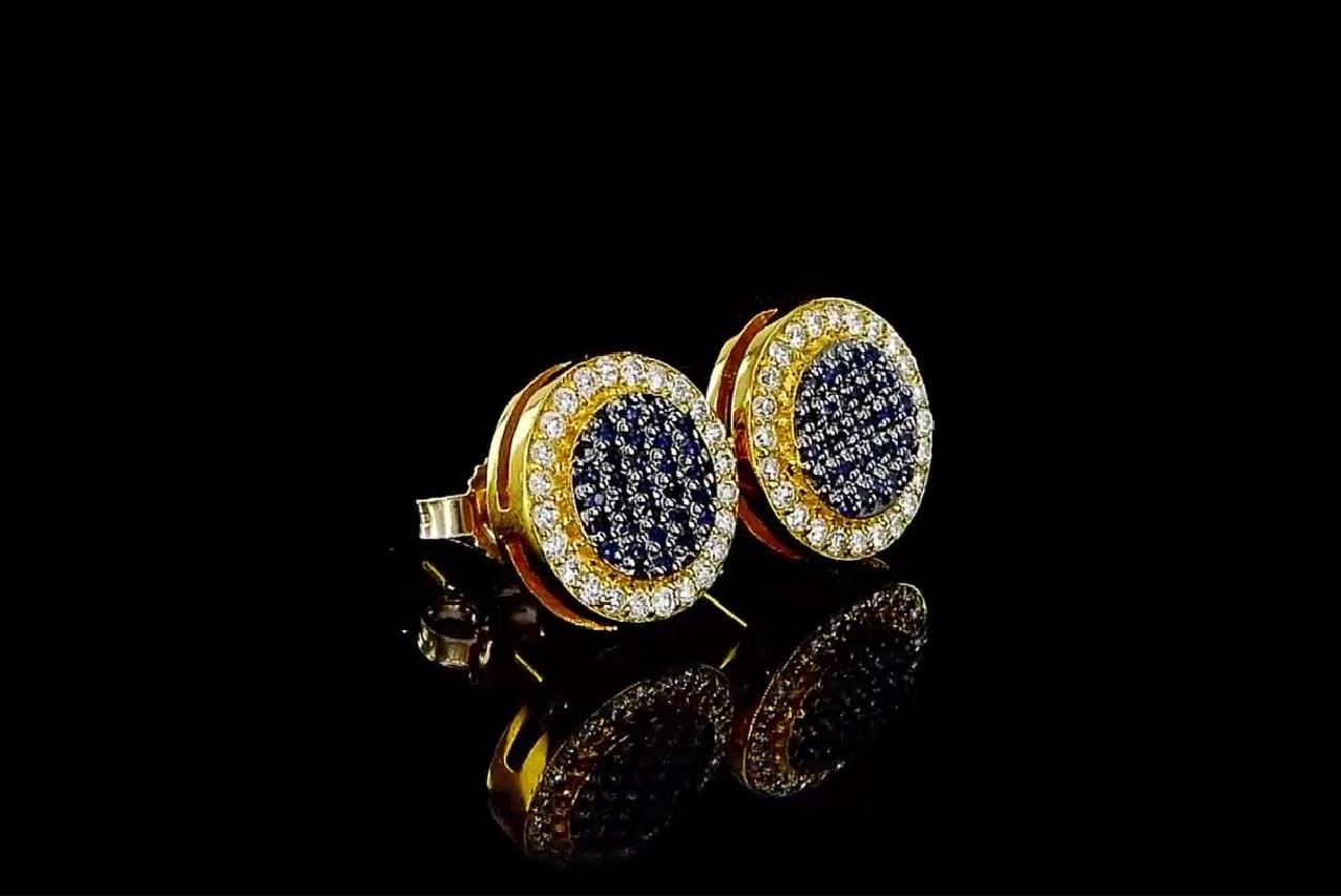 Round Cut Sapphire Round Shape Earrings For Sale