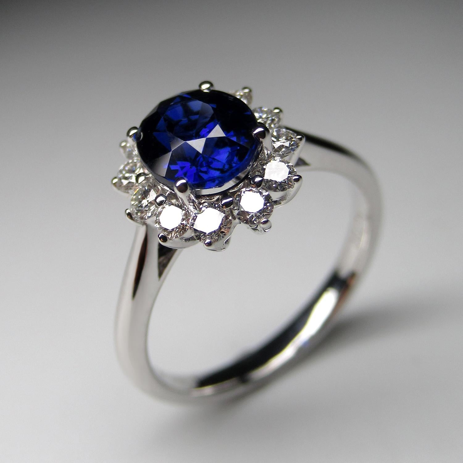 Art Deco Sapphire Royal Blue Diana Queen Diamond Style Gold Engagement ring For Sale