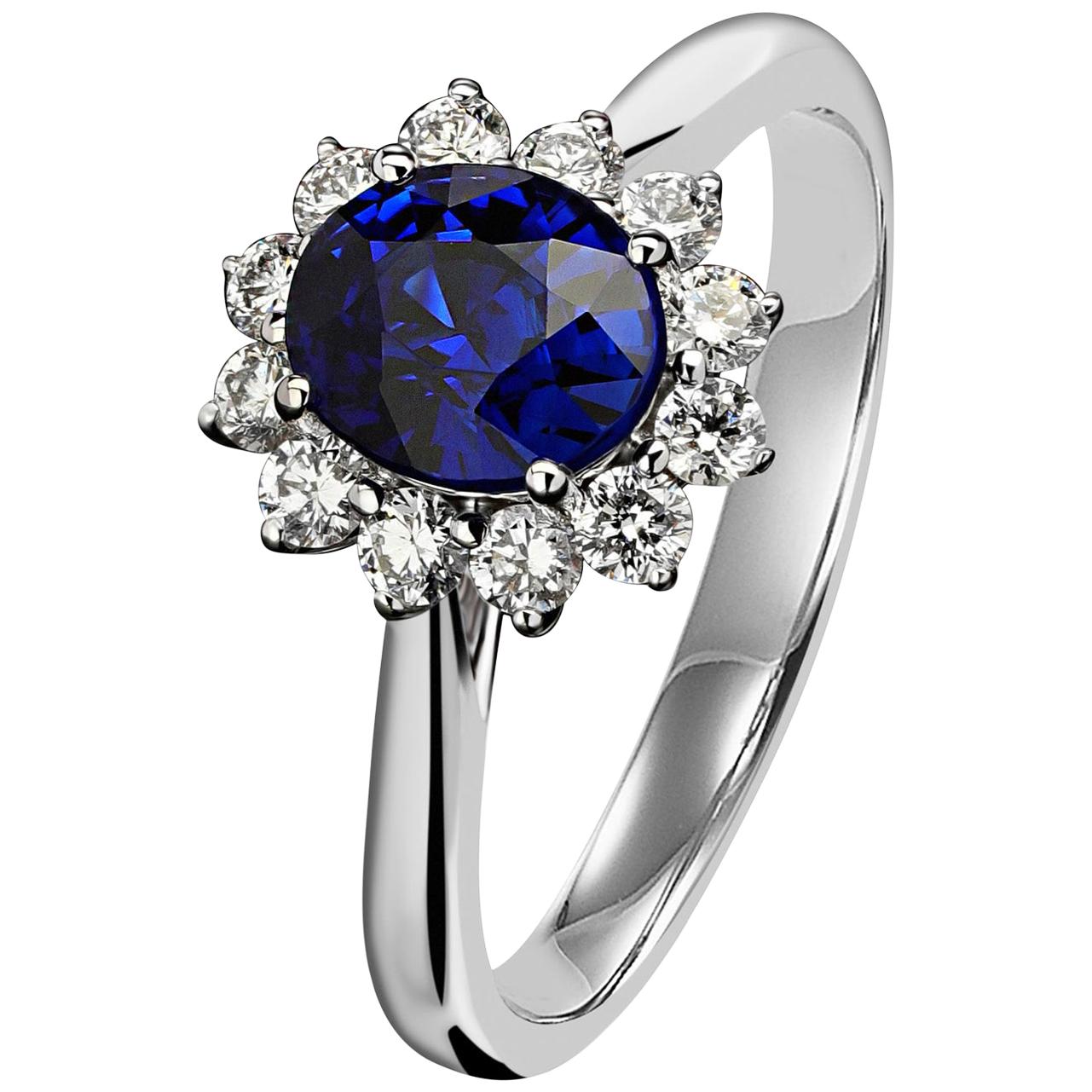 Bague de fiançailles de style Diana Queen en or, saphir bleu royal et diamant