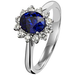 Sapphire Royal Blue Diana Queen Diamond Style Gold Ring Unusual Engagement Gems