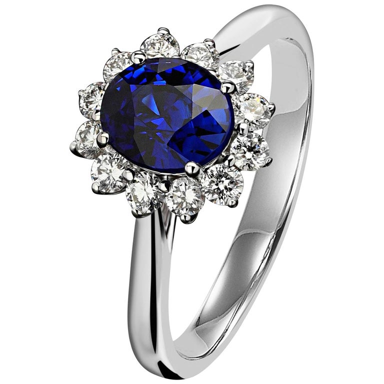 Sapphire Royal Blue Princess Diana Diamond Style Gold Ring St Valentine