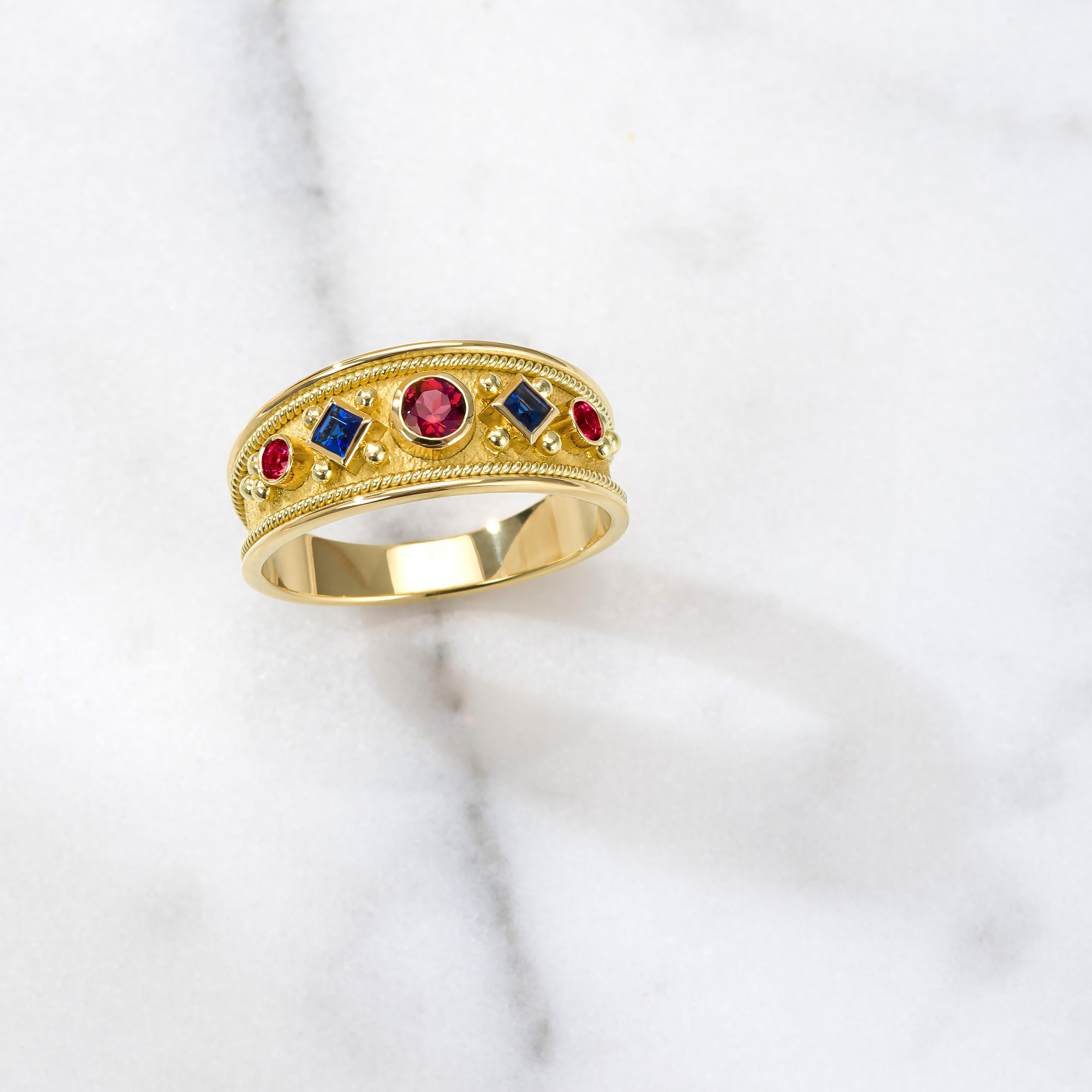 Women's Sapphire Rubies Byzantine Gold Ring For Sale