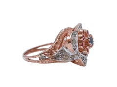 Sapphire, Rubies, Diamonds, Rose Gold and Silver Ring.