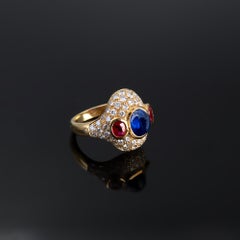 Sapphire Ruby and Diamond 18 Karat Gold Ring
