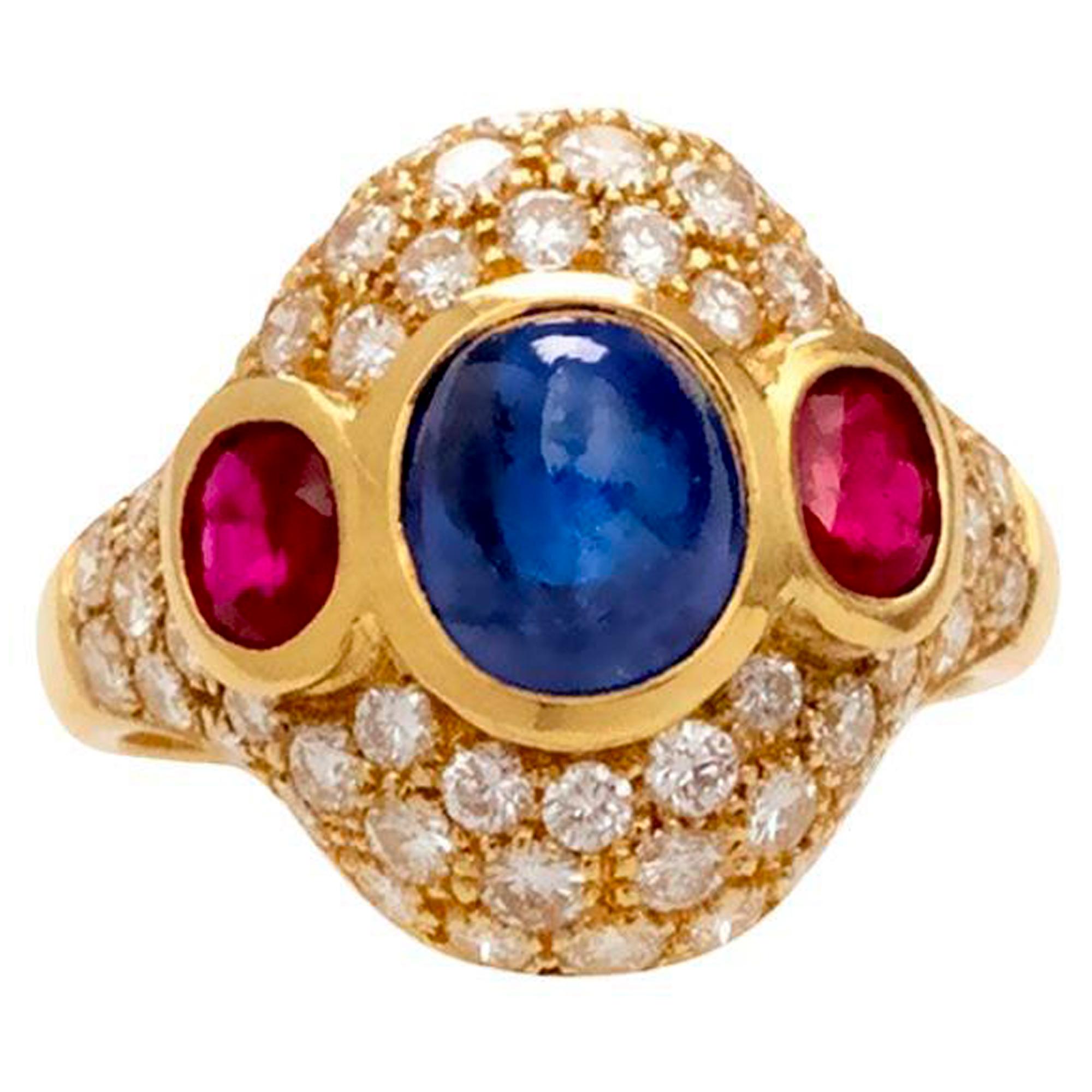 Sapphire Ruby and Diamond 18 Karat Gold Ring