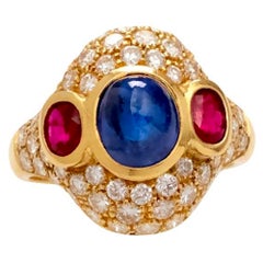 Sapphire Ruby and Diamond 18 Karat Gold Ring