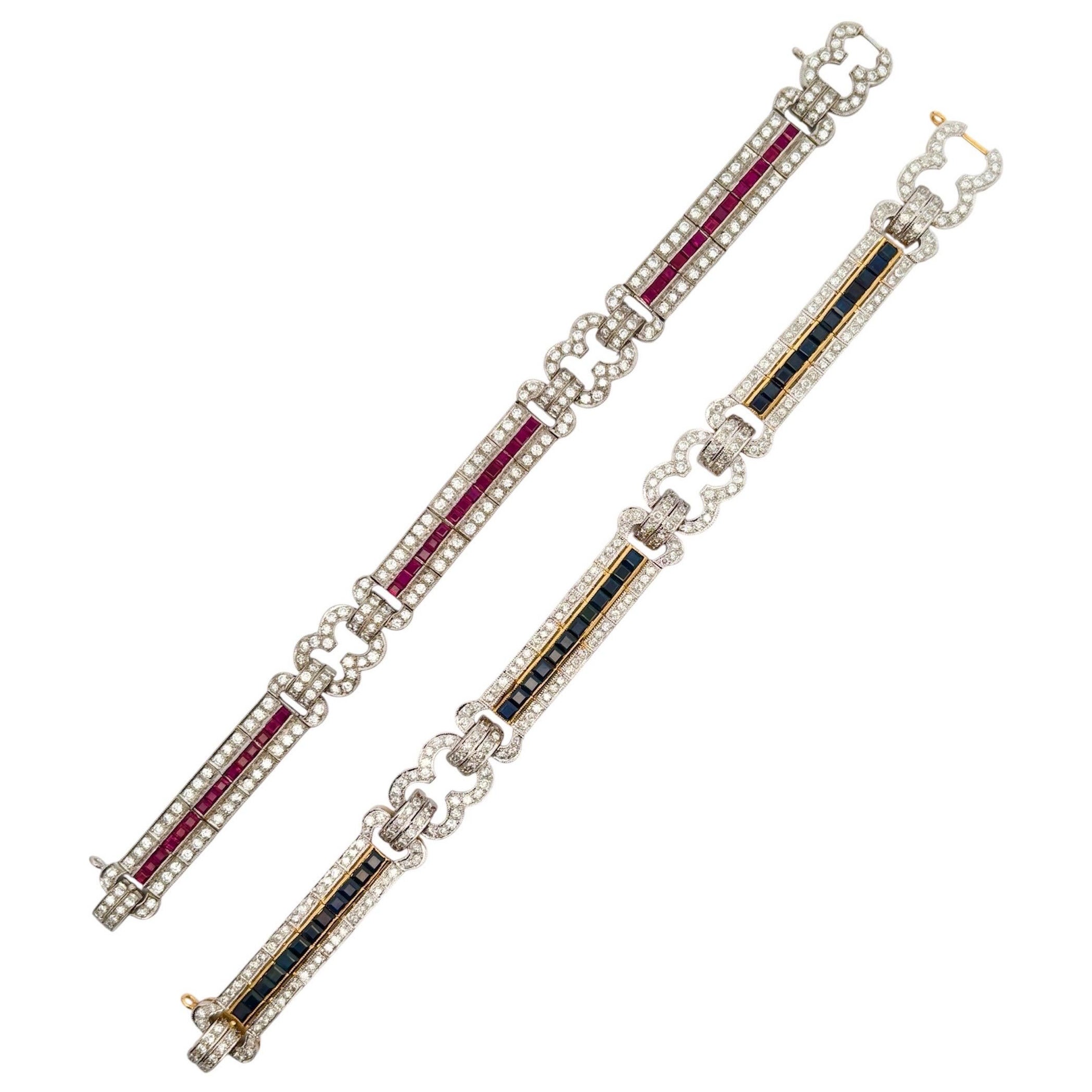 Conjunto de pulsera de zafiro, rubí y diamantes en venta