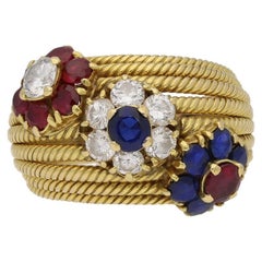 Vintage Sapphire Ruby and Diamond Dress Ring Attributed to Van Cleef & Arpels circa 1940